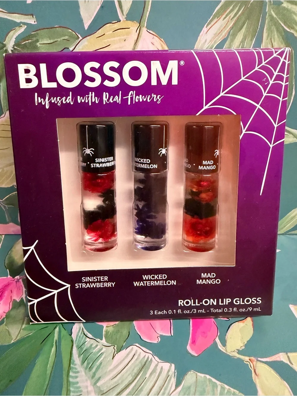 Blossom Halloween Flower Infused Roll-On Lip Gloss 3 Piece Set NIB